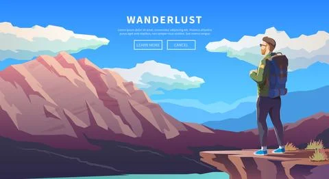 Flat vector travel web banner. Wanderlust. イラスト素材
