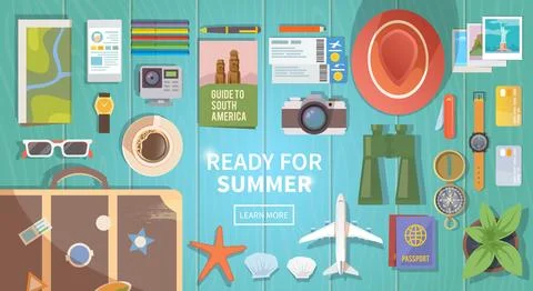 Flat vector travel web banner Stock Illustration
