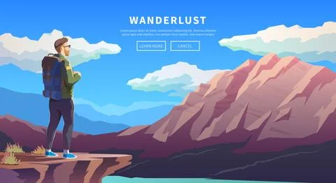 Flat vector travel web banner. Wanderlust. Stock Illustration