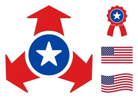 Flat Vector Triple Choice Arrows Icon in American Democratic Colors with Stars Stock Illustration