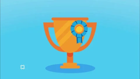 Flat vector trophy cup animation with award medal ribbon and sparkling star.. Stock Footage 334092327
