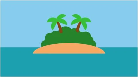 Flat vector tropical island with palm trees in the ocean island life tropical Ilustração Stock