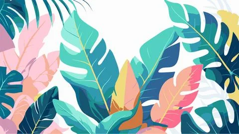 Flat Vector Tropical Leaves Illustration with Pastel Tones on White Background Stock-Illustration