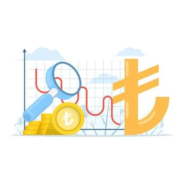 Flat vector Turkish Lira symbol with red arrow down, currency devaluation Stock Illustration