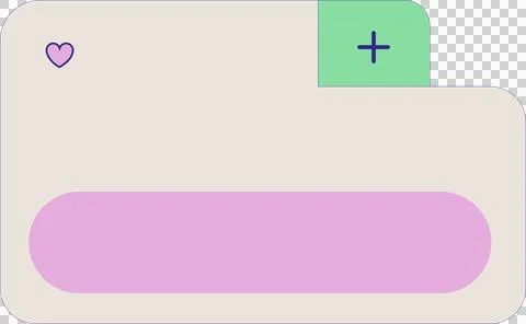 Flat vector UI card is showing heart icon, plus tab and pink button on Illustrazione stock
