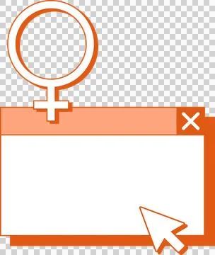 Flat vector UI showing window frame, close icon, female symbol and cursor on Illustrazione stock