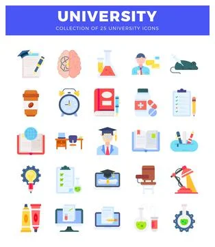 Flat vector university icons collection on white background 스톡 일러스트