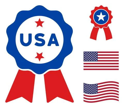 Flat Vector USA Stamp Seal Icon in American Democratic Colors with Stars Stock Illustration