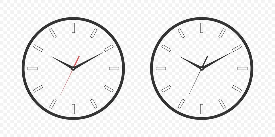 Flat Vector Wall Office Clock Face Set. Clock Dial and Clock Hands Closeup Stock Illustration