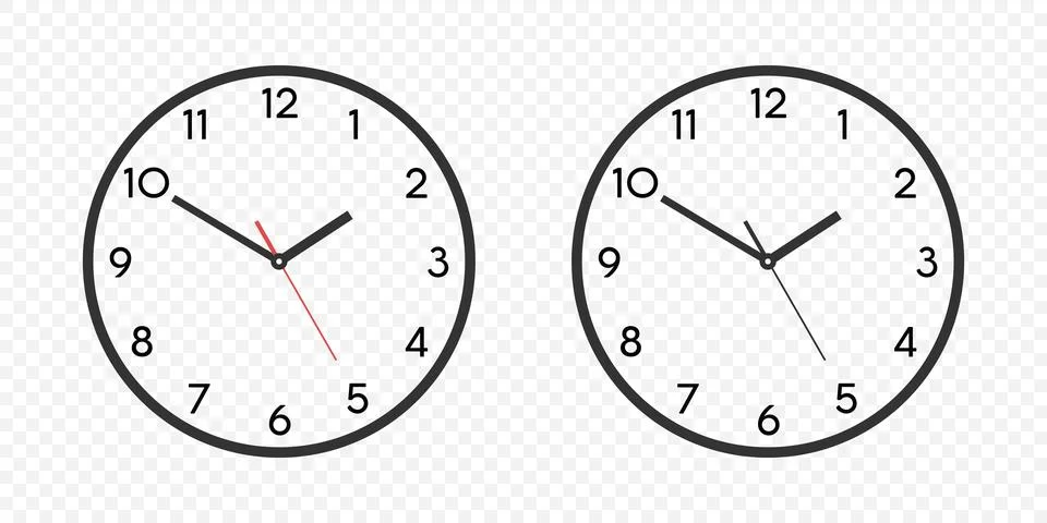 Flat Vector Wall Office Clock Face Set. Clock Dial and Clock Hands Closeup Stock Illustration