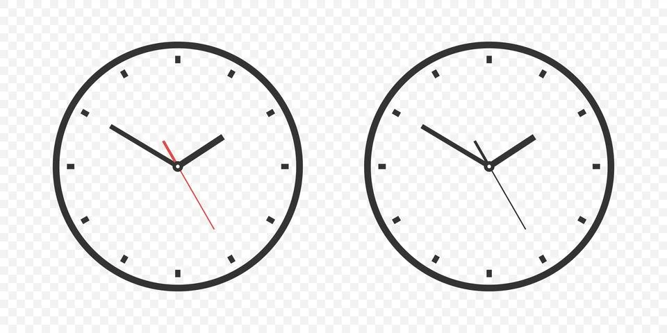 Flat Vector Wall Office Clock Face Set. Clock Dial and Clock Hands Closeup Stock Illustration