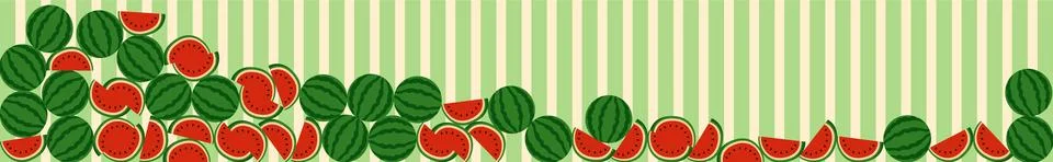 Flat vector watermelon border frame on green striped background 스톡 일러스트
