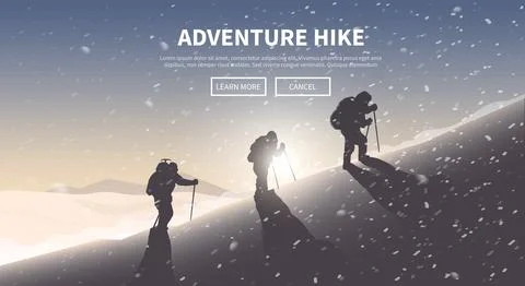 Flat vector web banner. Hiking. Stock Illustration