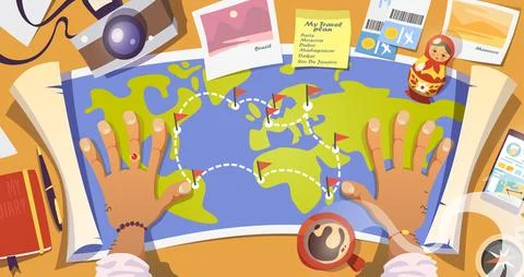 Flat vector web banner on the theme of travel , vacation, adventure. Stock Illustration