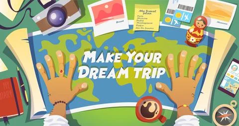Flat vector web banner on the theme of travel , vacation, adventure. Stock Illustration