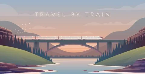 Flat vector web illustration on the theme of travel by train Stock Illustration