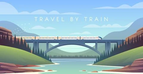 Flat vector web illustration on the theme of travel by train Stock Illustration