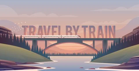 Flat vector web illustration on the theme of travel by train Stock Illustration