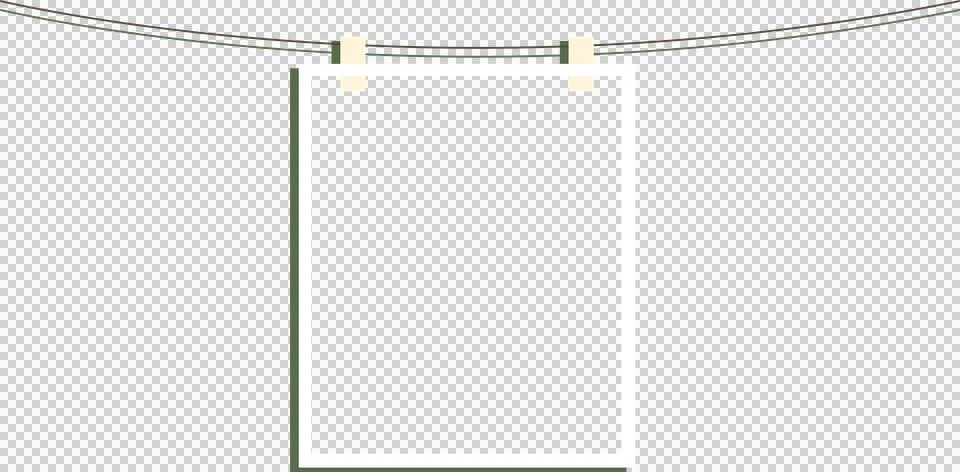 Flat vector white rectangular frame is hanging by beige tape on brown cord, Illustrazione stock