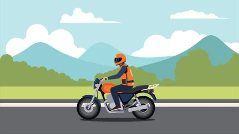 Flat vector of win motorcycle taxi Thailand with orange vest rider riding m.. Stock Illustration