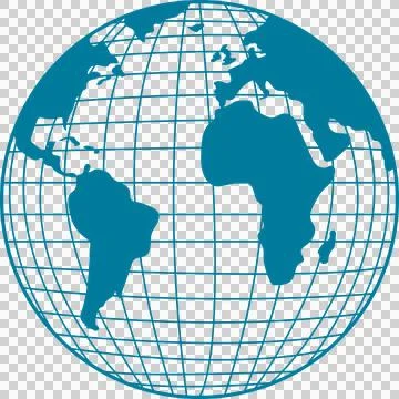 Flat vector wireframe globe is showing curved lat long grid with continents on Illustrazione stock