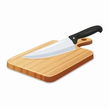 Flat Vector Wooden Cutting Board with Kitchen Knife Icon. Cutting Board and Illustrazione stock