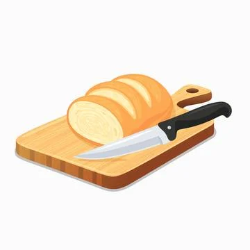 Flat Vector Wooden Cutting Board with Kitchen Knife Icon. Cutting Board and Stock Illustration