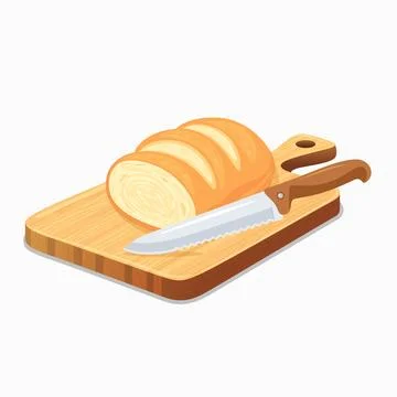Flat Vector Wooden Cutting Board with Kitchen Knife Icon. Cutting Board and Stock Illustration