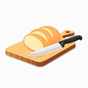 Flat Vector Wooden Cutting Board with Kitchen Knife Icon. Cutting Board and Stock Illustration