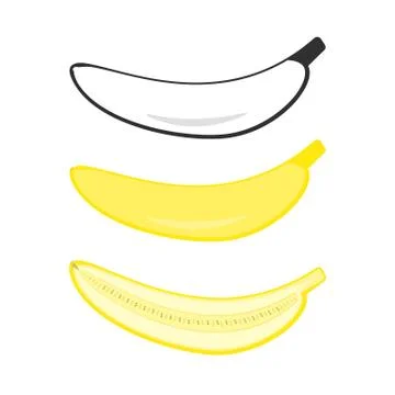Flat vector yellow half and full banana set Stock Illustration