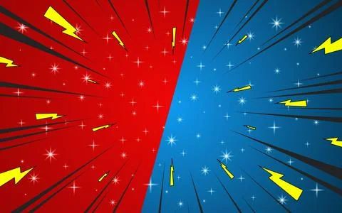 Flat versus comic style background. comic style background with lightning a.. Stock Illustration