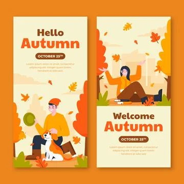 Flat vertical banner template for autumn season Ilustración de archivo