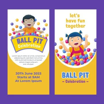 Flat vertical banner template for children ball pit play Stock Illustration