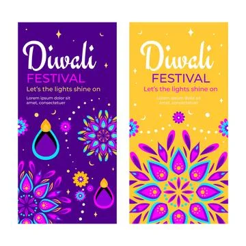 Flat vertical banner template for diwali festival celebration Stock Illustration