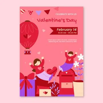 Flat vertical flyer template for valentines day celebration Stock Illustration
