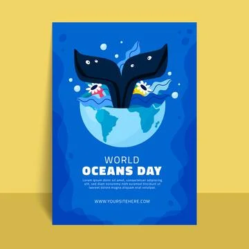 Flat vertical flyer template for world oceans day celebration Stock Illustration