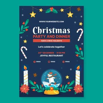 Flat vertical poster template for christmas season celebration with snow gl.. Stock Illustration