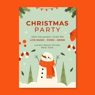 Flat vertical poster template for christmas season celebration with snowman.. Stock Illustration
