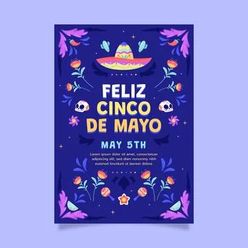 Flat vertical poster template for cinco de mayo celebration Stock Illustration