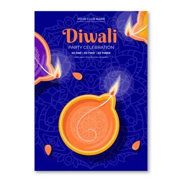 Flat vertical poster template for diwali festival Stock Illustration