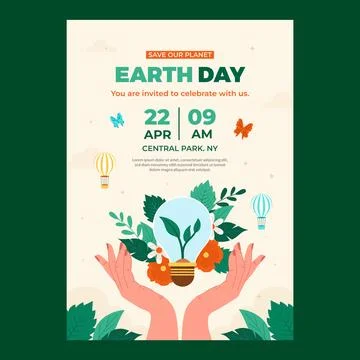 Flat vertical poster template for earth day celebration Stock Illustration