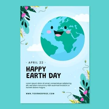 Flat vertical poster template for earth day celebration Stock Illustration