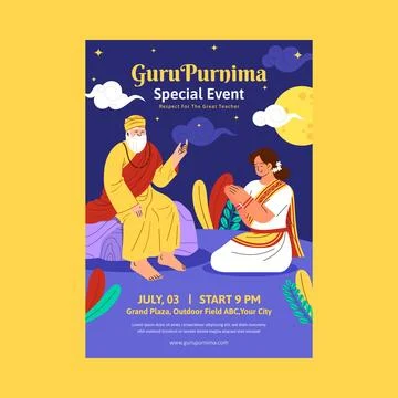 Flat vertical poster template for guru purnima Stock Illustration