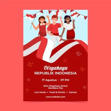 Flat vertical poster template for indonesia independence day celebration Stock Illustration