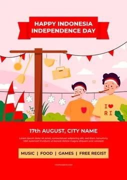 Flat vertical poster template for indonesia independence day celebration Stock Illustration