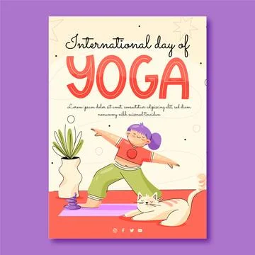 Flat vertical poster template for international yoga day celebration Stock Illustration