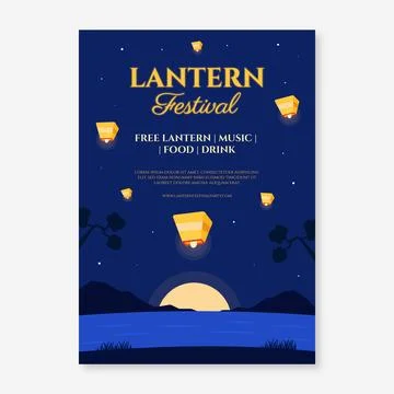Flat vertical poster template for lantern festival celebration Stock Illustration