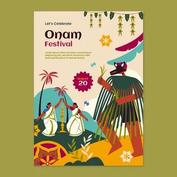 Flat vertical poster template for onam festival celebration Stock Illustration
