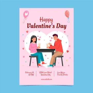 Flat vertical poster template for valentines day celebration Stock Illustration