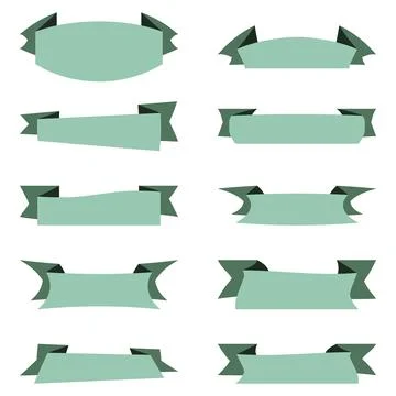 Flat very light greenish blue ribbons banners set Stock Illustration
